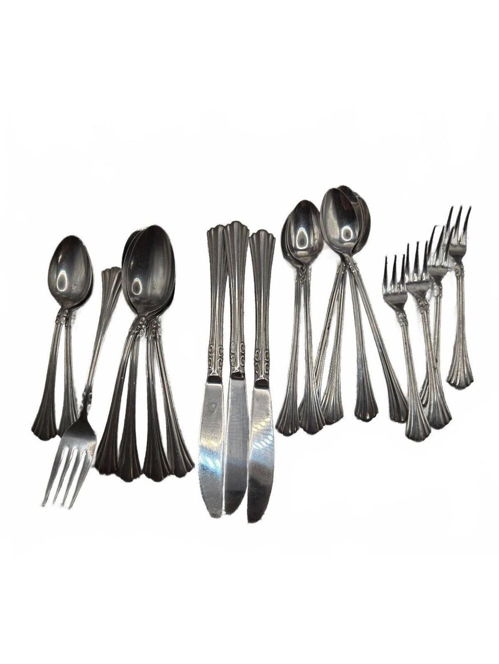 Vtg 21 pc Marketplace MPF7 Stainless steel Flatware Set w/ Ornate Handle Design